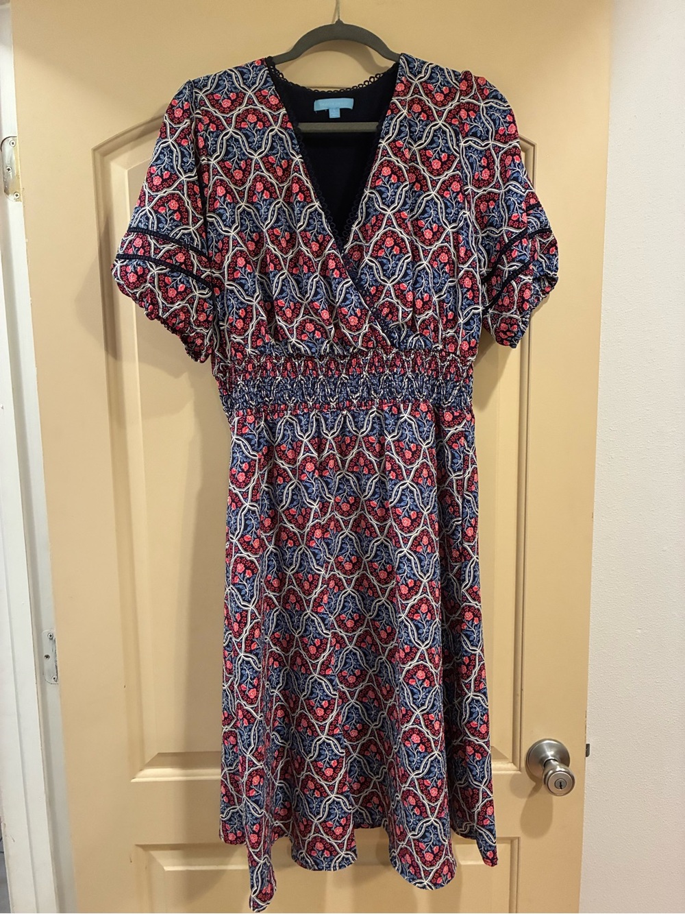 Draper James Navy and Pink Floral Midi Dress